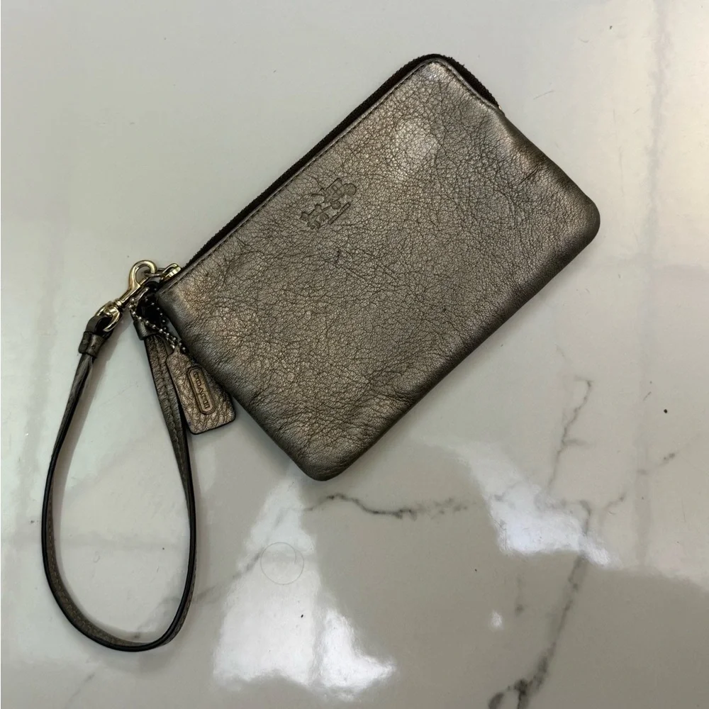 Coach Silver Leather Wristlet
